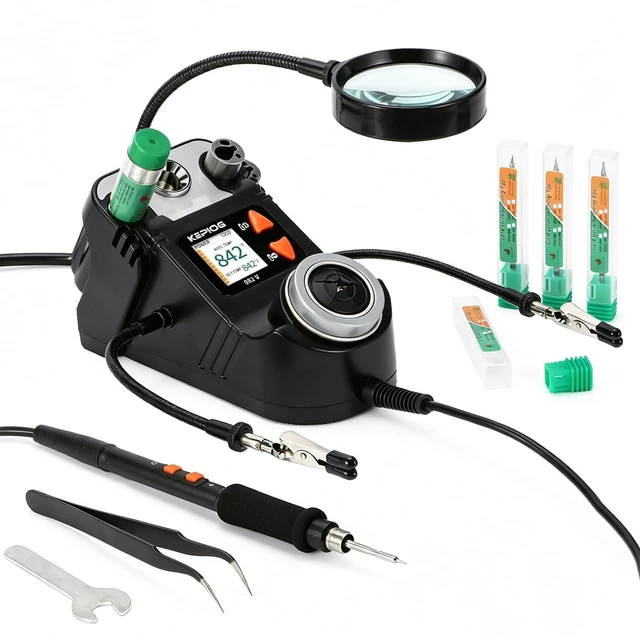 Main image of KEPIOG C210 Precision Soldering Station, Micro Electric Soldering Iron Kit | Mini LCD Soldering Iron with 5S Heat-up, 194842, Featuring PID Temperature Control and an Automatic Sleep Function