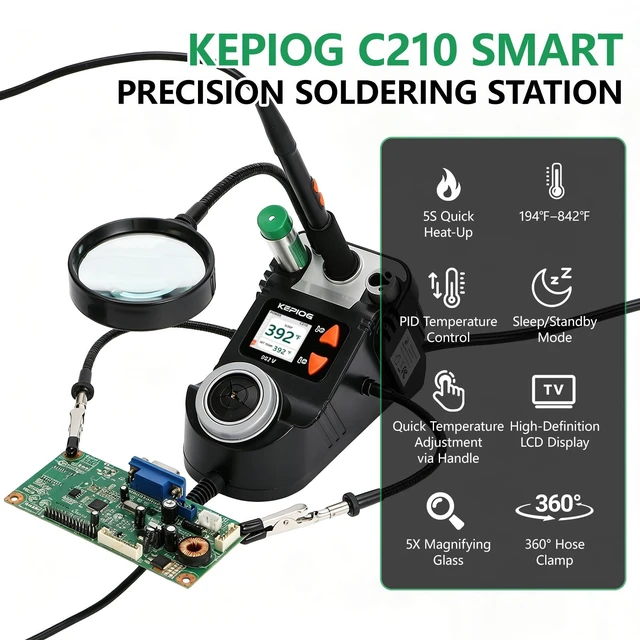 Alt view image 2 of 7 - KEPIOG C210 Precision Soldering Station, Micro Electric Soldering Iron Kit | Mini LCD Soldering Iron with 5S Heat-up, 194842, Featuring PID Temperature Control and an Automatic Sleep Function