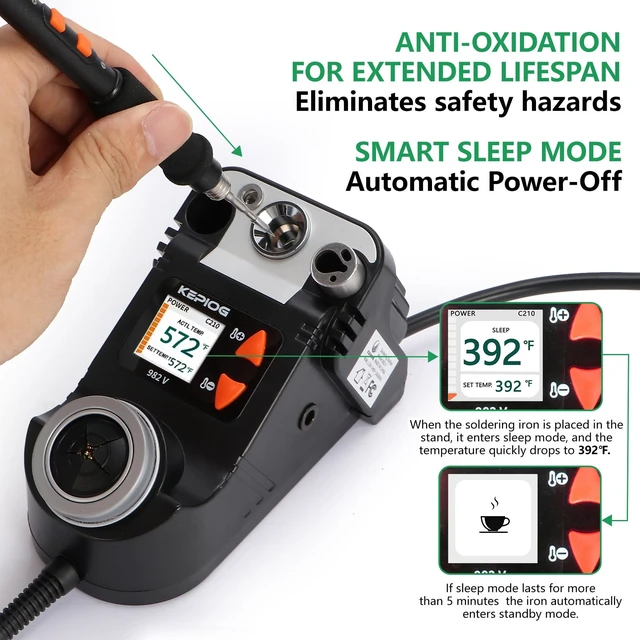 Alt view image 4 of 7 - KEPIOG C210 Precision Soldering Station, Micro Electric Soldering Iron Kit | Mini LCD Soldering Iron with 5S Heat-up, 194842, Featuring PID Temperature Control and an Automatic Sleep Function