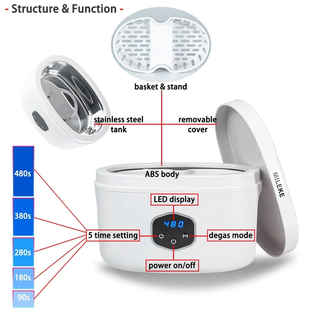 Alt view image 4 of 6 - Ultrasonic Jewelry Cleaner, Ultrasonic Eyeglasses Cleaner, Ultrasonic Cosmetic Brush Cleaner with Degas Function, 20oz/600ml 30w / 40KHz
