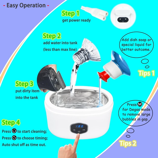 Alt view image 3 of 6 - Ultrasonic Jewelry Cleaner, Ultrasonic Eyeglasses Cleaner, Ultrasonic Cosmetic Brush Cleaner with Degas Function, 20oz/600ml 30w / 40KHz