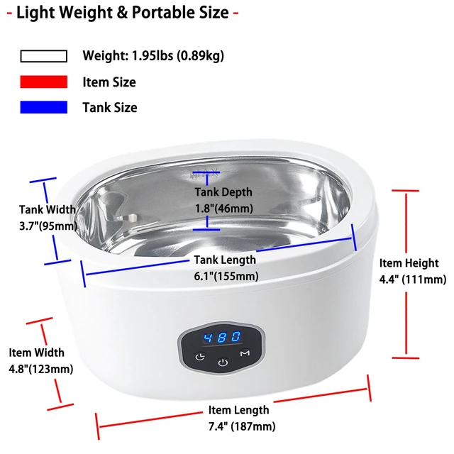 Alt view image 5 of 6 - Ultrasonic Jewelry Cleaner, Ultrasonic Eyeglasses Cleaner, Ultrasonic Cosmetic Brush Cleaner with Degas Function, 20oz/600ml 30w / 40KHz