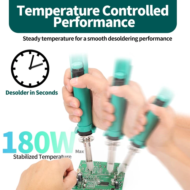 Alt view image 2 of 7 - YIHUA 929D VI Temperature Controlled Electric Desoldering Iron with Upgraded Performance Heated Solder Sucker Tool with 3 Nozzles Soldering Iron Pump Function