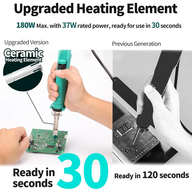 Alt view image 3 of 7 - YIHUA 929D VI Temperature Controlled Electric Desoldering Iron with Upgraded Performance Heated Solder Sucker Tool with 3 Nozzles Soldering Iron Pump Function