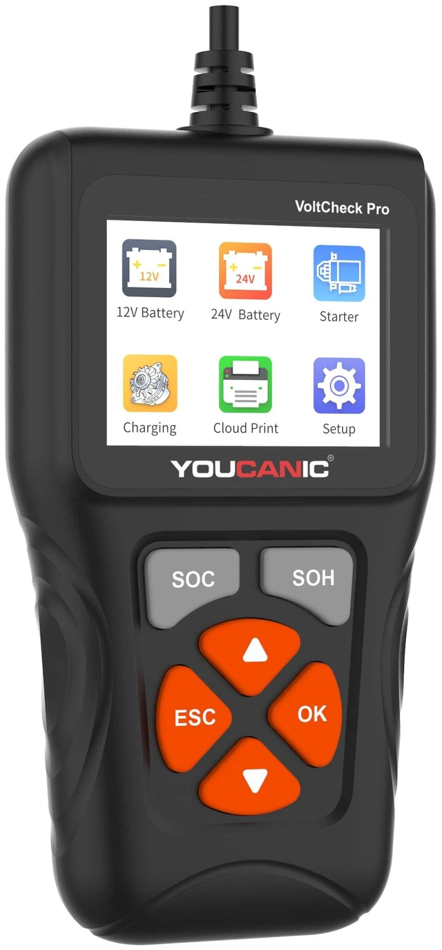 Main image of YOUCANIC Voltcheck Pro UCAN-Volt-II Car Battery Tester 12V 24V, 100 to 2000 CCA | Battery, Starter and Alternator Tester for Cranking and Charging Systems with QR Report | Cars, Trucks, SUVs, Boats