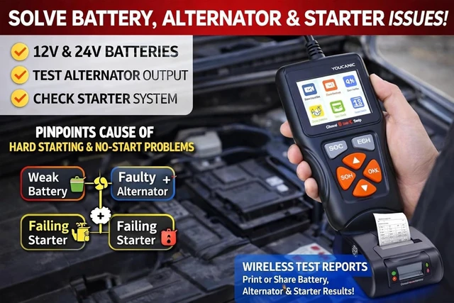 Alt view image 7 of 7 - YOUCANIC Voltcheck Pro UCAN-Volt-II Car Battery Tester 12V 24V, 100 to 2000 CCA | Battery, Starter and Alternator Tester for Cranking and Charging Systems with QR Report | Cars, Trucks, SUVs, Boats
