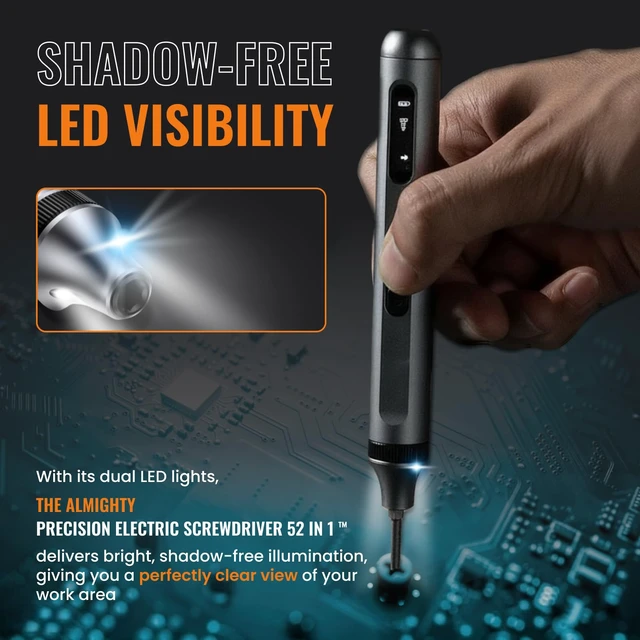 Alt view image 3 of 7 - The Almighty Tools Precision Electric Screwdriver Kit 52-in-1 | Cordless Mini Power Driver for Electronics, PC & Laptop Repair | Compact Rechargeable Automatic Tool Set with Magnetic Bits