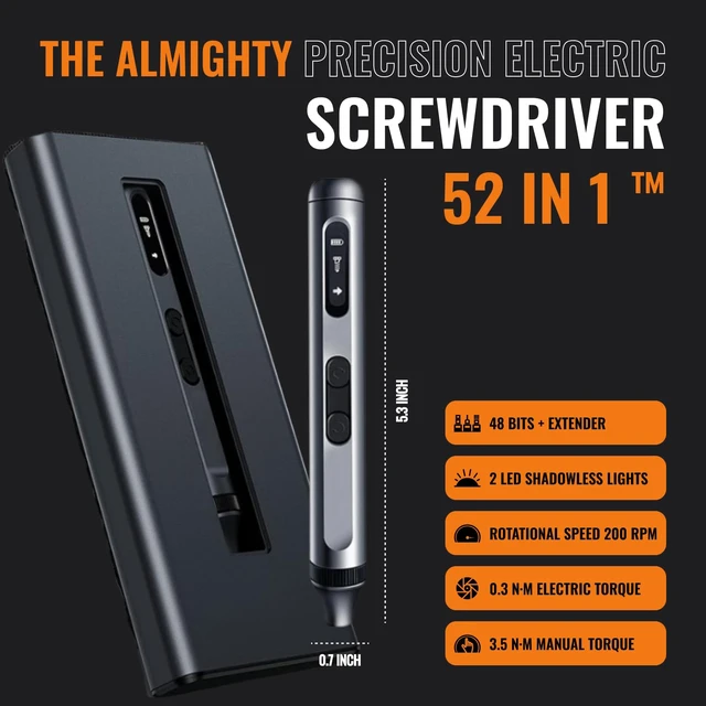 Alt view image 2 of 7 - The Almighty Tools Precision Electric Screwdriver Kit 52-in-1 | Cordless Mini Power Driver for Electronics, PC & Laptop Repair | Compact Rechargeable Automatic Tool Set with Magnetic Bits