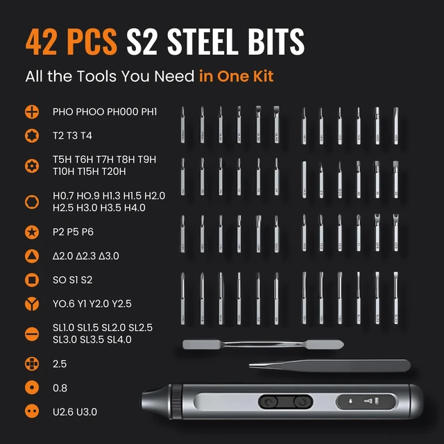 Alt view image 7 of 7 - The Almighty Tools Precision Electric Screwdriver Kit 52-in-1 | Cordless Mini Power Driver for Electronics, PC & Laptop Repair | Compact Rechargeable Automatic Tool Set with Magnetic Bits
