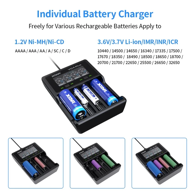 Alt view image 2 of 6 - XTAR VC4 Plus Battery Charger - USB C Charger - Customizable Charging Current - Battery Capacity Test & Recovery - Multiple Protection - Compatible with Li-ion, Ni-MH - Rechargeable Battery Charger