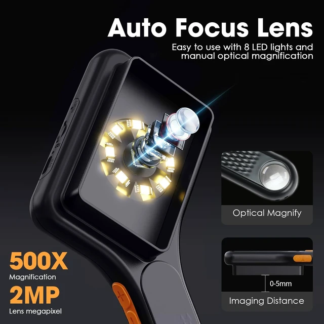 Alt view image 5 of 7 - Digital Microscope Handheld 500X with 3.0" IPS Screen, Autofocus, 8GB TF Card, Portable USB Microscope Coin Magnifier with 8 LED Lights for Photo and Video, Windows/MacOS Recording & Transmission