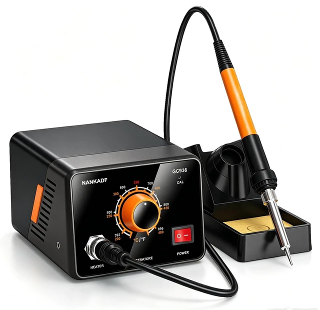 Main image of NANKADF 936 Soldering Station with Precision Heat Control (392°F to 896°F), 60W Transformer, Ceramic Heating Element, Temp Calibration, / Scale for Electronics Repair/PCB Rework/DIY Hobby
