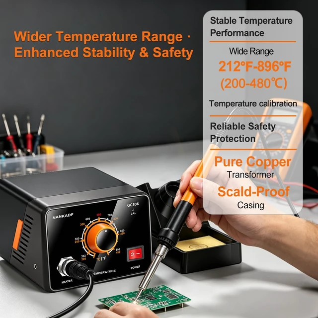 Alt view image 2 of 7 - NANKADF 936 Soldering Station with Precision Heat Control (392°F to 896°F), 60W Transformer, Ceramic Heating Element, Temp Calibration, / Scale for Electronics Repair/PCB Rework/DIY Hobby