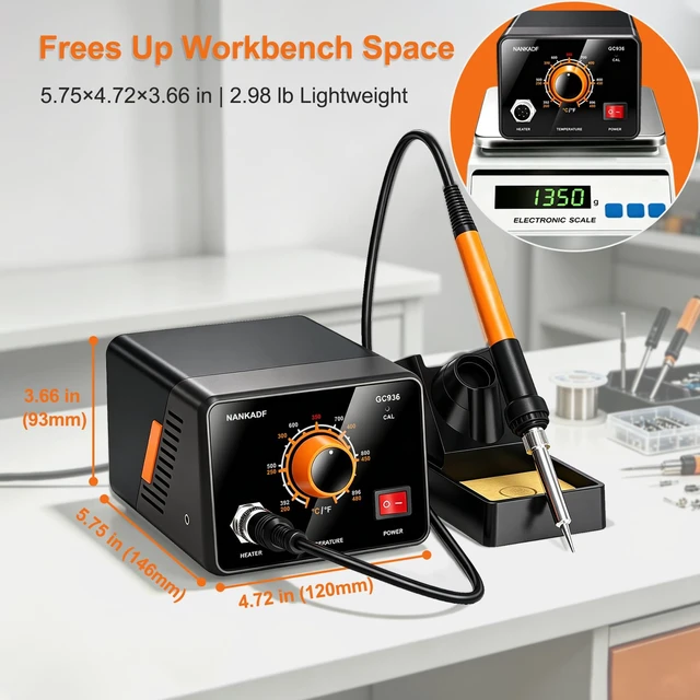 Alt view image 7 of 7 - NANKADF 936 Soldering Station with Precision Heat Control (392°F to 896°F), 60W Transformer, Ceramic Heating Element, Temp Calibration, / Scale for Electronics Repair/PCB Rework/DIY Hobby