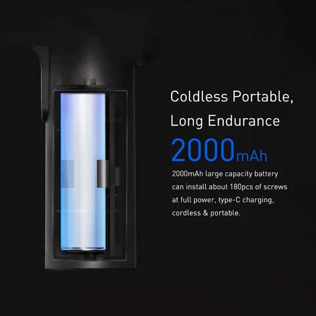 Alt view image 3 of 7 - Xiaomi Mi Cordless Screwdriver 3.6V, 2000mAh Rechargable Battery. Patented One-piece body with USB-C charging port. High 5-N.m Torque Cordless Portable Screwdriver with 12 pieces of S2 Steel Bits