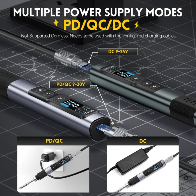 Alt view image 4 of 7 - FNIRSI HS-02B 100W Corded Micro Soldering Iron Kit | 212-842, Pre-set 3 Groups Temps, Auto Sleep, 3 Pcs 210 Tips, Smart Soldering Iron Pen for Electronics Repair