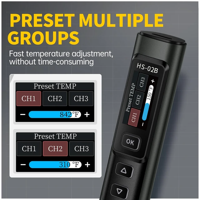 Alt view image 7 of 7 - FNIRSI HS-02B 100W Corded Micro Soldering Iron Kit | 212-842, Pre-set 3 Groups Temps, Auto Sleep, 3 Pcs 210 Tips, Smart Soldering Iron Pen for Electronics Repair