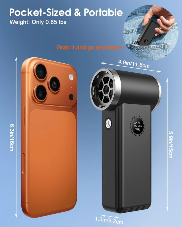Alt view image 2 of 2 - Efficore Compressed Air Duster, 180000RPM Air Blower, 45W Charge, 4-Speed | Mini Cordless Turbo Fan, Brushless Motor, Electric Duster, 1H Charge, One-tap Control, Deep Clean PC/Keyboard/Car/camera