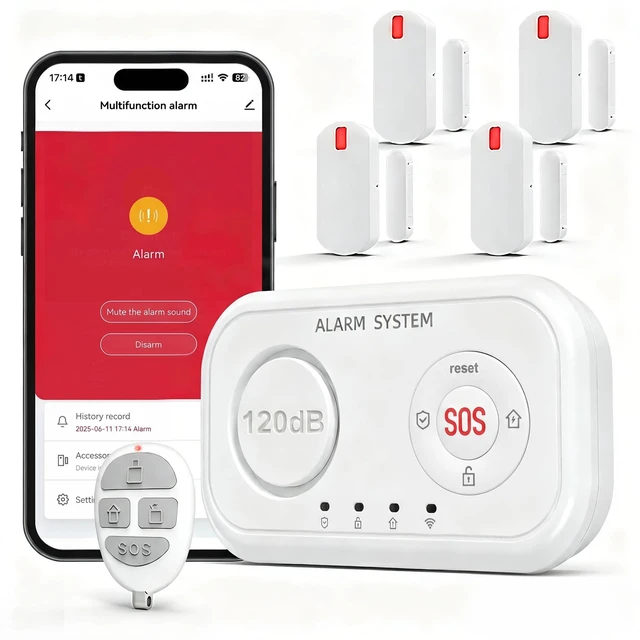Main image of Home Security System Wireless, Smart WiFi Alarm System DIY Kit with 120dB Siren, Door Window Sensors & Remote Control, App Alerts, Works with Alexa & Google Home, No Monthly Fee for House Apartment
