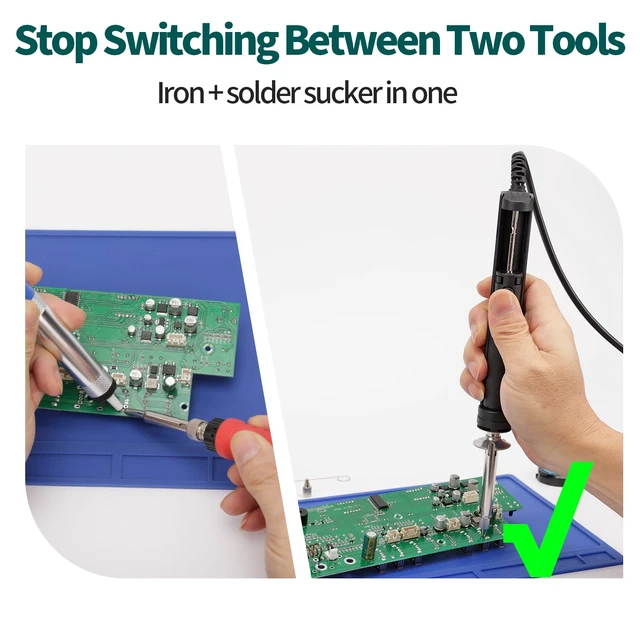 Alt view image 3 of 7 - YIHUA 929D-V Electric Desoldering Iron, One-Hand Solder Sucker Desoldering Pump for Through-Hole PCB Desoldering, Removable Solder Chamber, 1.0mm & 1.2mm & 2.0mm Nozzles, 110-127V