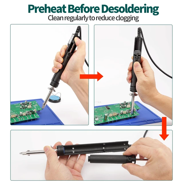 Alt view image 7 of 7 - YIHUA 929D-V Electric Desoldering Iron, One-Hand Solder Sucker Desoldering Pump for Through-Hole PCB Desoldering, Removable Solder Chamber, 1.0mm & 1.2mm & 2.0mm Nozzles, 110-127V