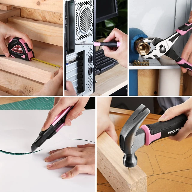 Alt view image 5 of 7 - WORKPRO Pink Tool Set, 3.7V Electric Screwdriver Kit with Toolbox | Pink Ribbon, USB-C Rechargeable, Compact Storage Toolbox, Essential Home Repairs, Portable Everyday Use