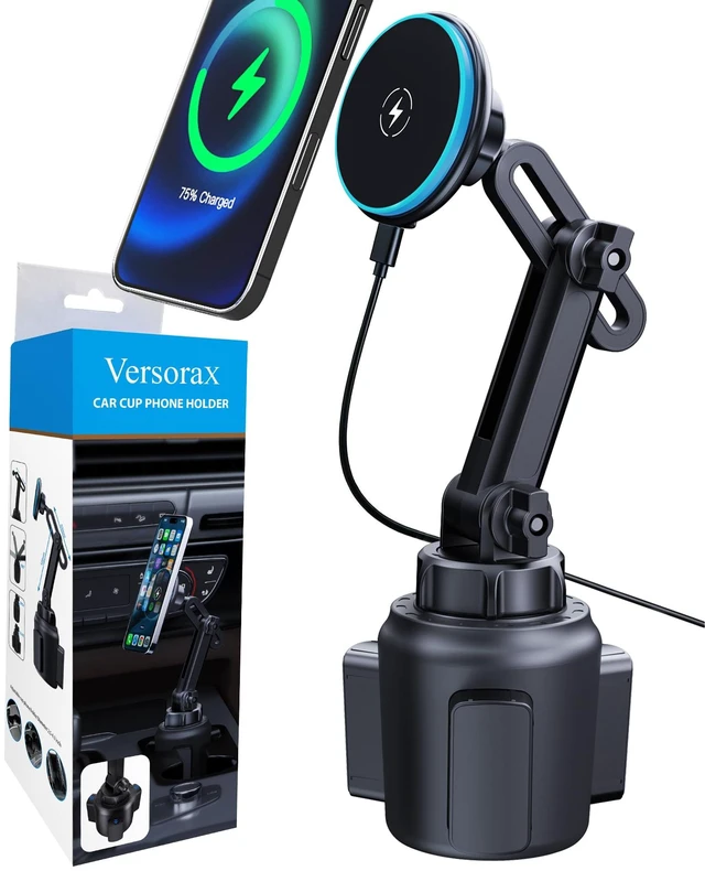 Main image of Magnetic Cup Phone Holder Car Wireless Charger for MagSafe, 15W Fast Charging Car Mount Stand for iPhone 16 Pro Max/15/14/13/12, Cupholder Expander, LED Light Ring, Strong N52 Magnets