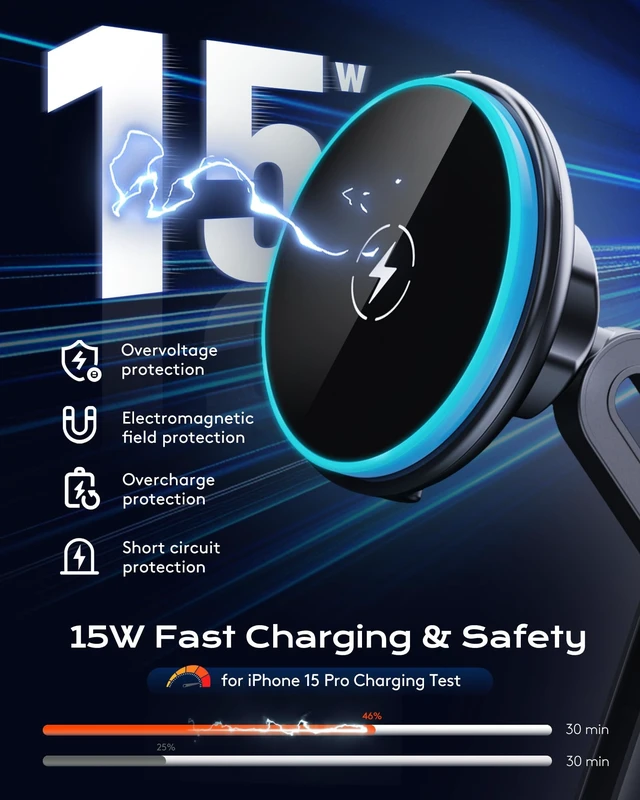 Alt view image 5 of 7 - Magnetic Cup Phone Holder Car Wireless Charger for MagSafe, 15W Fast Charging Car Mount Stand for iPhone 16 Pro Max/15/14/13/12, Cupholder Expander, LED Light Ring, Strong N52 Magnets