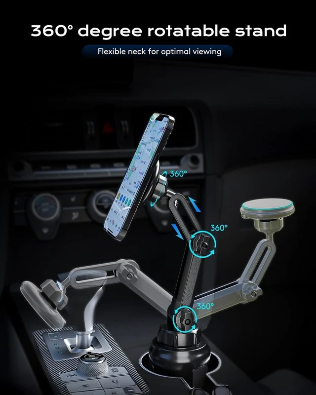 Alt view image 3 of 7 - Magnetic Cup Phone Holder Car Wireless Charger for MagSafe, 15W Fast Charging Car Mount Stand for iPhone 16 Pro Max/15/14/13/12, Cupholder Expander, LED Light Ring, Strong N52 Magnets