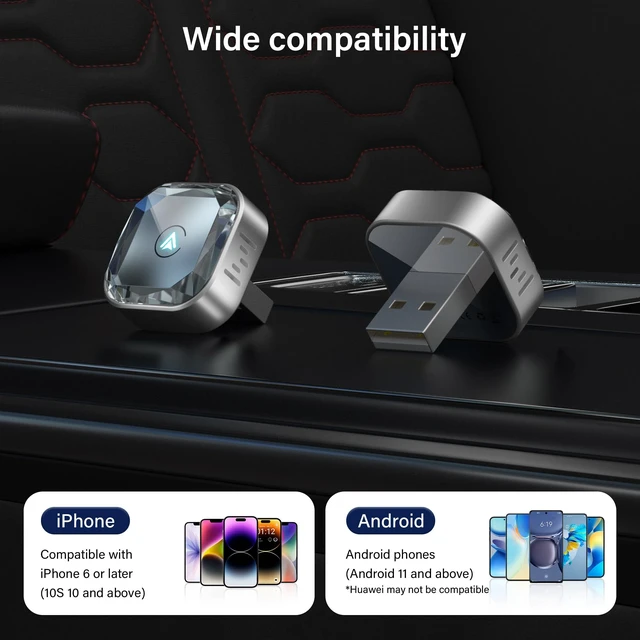 Alt view image 7 of 7 - Wireless CarPlay Adapter for iPhone & Android Phone 2-in-1 CarPlay Dongle | Wireless Apple CarPlay; Android Auto Adapter; 2-in-1 System; Plug & Play; Low Latency, Fast Connection