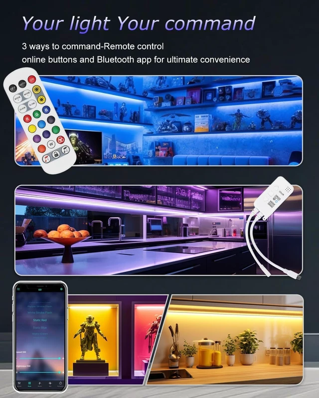 Alt view image 3 of 7 - Cefrank Color Cabinet Lighting, 4pcs 12" Linkable RGB LED Light Bar Kit for Display Cabinet, Smart App & Remote Control, Music Sync, Scene Modes, Multi-Colors