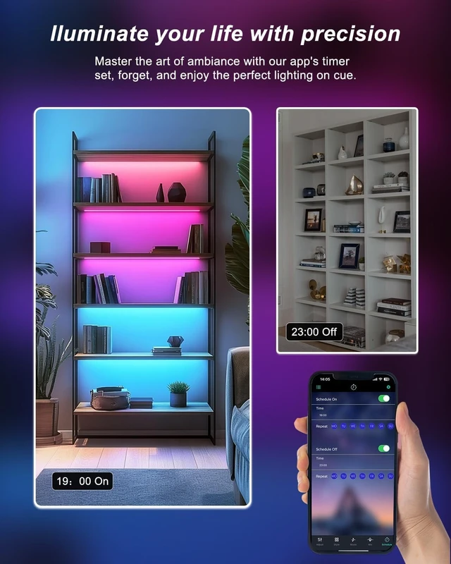 Alt view image 6 of 7 - Cefrank Color Cabinet Lighting, 4pcs 12" Linkable RGB LED Light Bar Kit for Display Cabinet, Smart App & Remote Control, Music Sync, Scene Modes, Multi-Colors