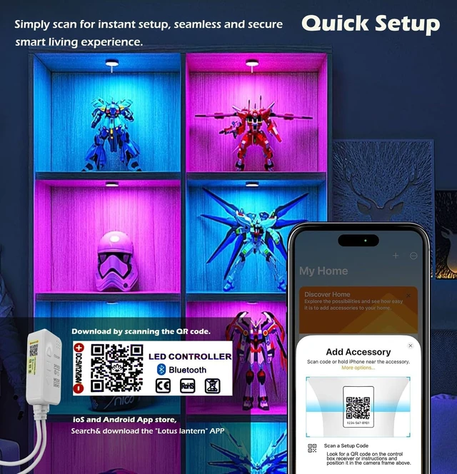 Alt view image 7 of 7 - Cefrank Color Cabinet Lighting, 4pcs 12" Linkable RGB LED Light Bar Kit for Display Cabinet, Smart App & Remote Control, Music Sync, Scene Modes, Multi-Colors