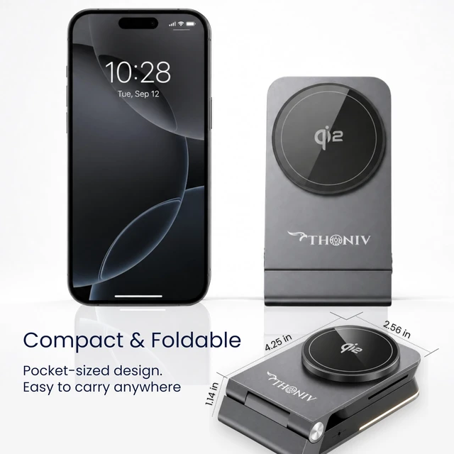 Alt view image 5 of 7 - THONIV- Qi2 3-in-1 Magnetic Wireless Charging Station, Foldable 15W Fast Charger for iPhone 1217 Series, Apple Watch and Wireless Earbuds, Portable Travel Dock, MagSafe Compatible, 30W Adapter