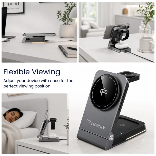 Alt view image 7 of 7 - THONIV- Qi2 3-in-1 Magnetic Wireless Charging Station, Foldable 15W Fast Charger for iPhone 1217 Series, Apple Watch and Wireless Earbuds, Portable Travel Dock, MagSafe Compatible, 30W Adapter