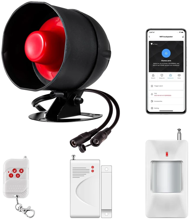 Main image of WiFi Alarm Home Security System, Wireless Alarm System with Loud 120dB Window Door Alarms Sensor, Remote Control WiFi Siren for Shed Garage