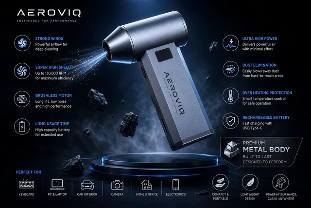 Alt view image 2 of 7 - Aeroviq Cordless Electric Air Duster, 130000 RPM Rechargeable Air Blower for Computer, Keyboard, Car, Electronics and Barber use