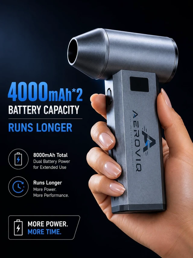 Alt view image 3 of 7 - Aeroviq Cordless Electric Air Duster, 130000 RPM Rechargeable Air Blower for Computer, Keyboard, Car, Electronics and Barber use