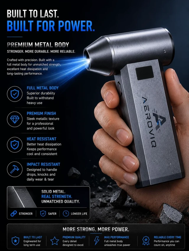 Alt view image 4 of 7 - Aeroviq Cordless Electric Air Duster, 130000 RPM Rechargeable Air Blower for Computer, Keyboard, Car, Electronics and Barber use