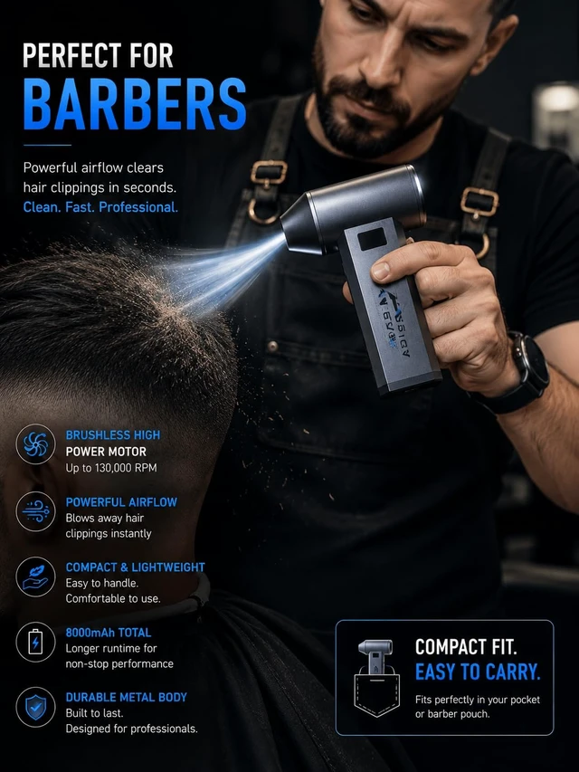 Alt view image 6 of 7 - Aeroviq Cordless Electric Air Duster, 130000 RPM Rechargeable Air Blower for Computer, Keyboard, Car, Electronics and Barber use
