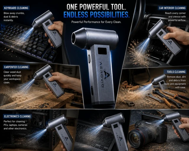 Alt view image 7 of 7 - Aeroviq Cordless Electric Air Duster, 130000 RPM Rechargeable Air Blower for Computer, Keyboard, Car, Electronics and Barber use