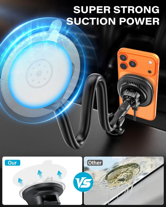 Alt view image 4 of 7 - 1Zero for Magsafe Car Mount Charger, 15W Fast Charging for Windshield | Stronger Magnetic & Suction Cup Mount for Windshield & Dashboard, Wireless Car Charger Compatible with iPhone12-18 Pro Max