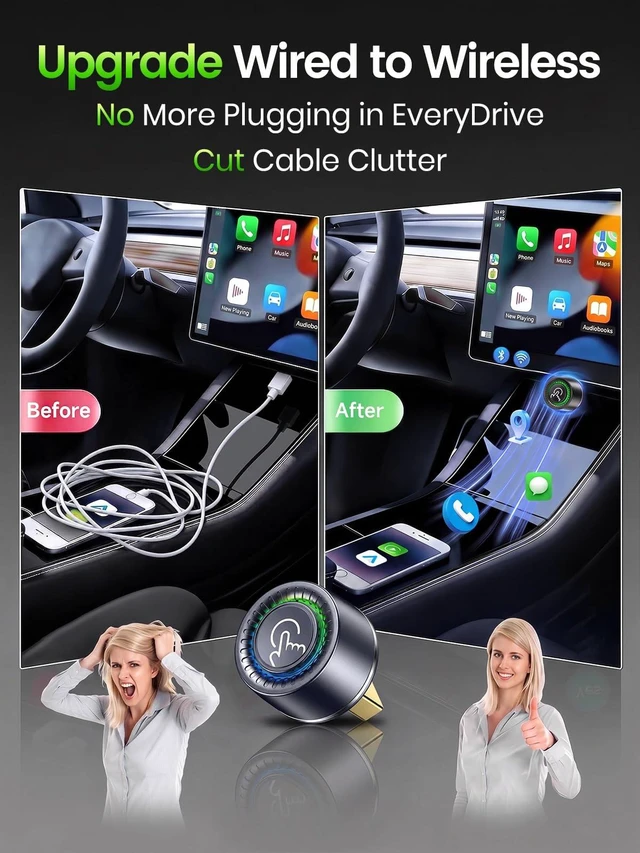 Alt view image 2 of 7 - Wireless CarPlay Adapter for iPhone & Android Auto - Wired to Wireless | 1 Click for Disconnet/Switch, Gold-Plated USB, No Lag & Auto Reconnect for Daily Drive, Plug & Play with OEM Wired Cars 2016+