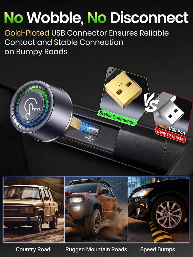Alt view image 4 of 7 - Wireless CarPlay Adapter for iPhone & Android Auto - Wired to Wireless | 1 Click for Disconnet/Switch, Gold-Plated USB, No Lag & Auto Reconnect for Daily Drive, Plug & Play with OEM Wired Cars 2016+
