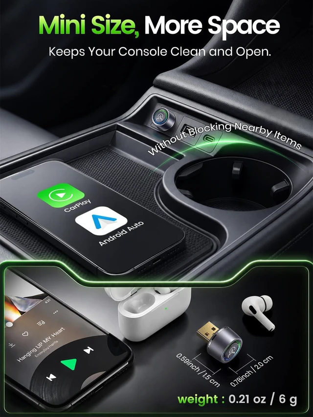 Alt view image 6 of 7 - Wireless CarPlay Adapter for iPhone & Android Auto - Wired to Wireless | 1 Click for Disconnet/Switch, Gold-Plated USB, No Lag & Auto Reconnect for Daily Drive, Plug & Play with OEM Wired Cars 2016+
