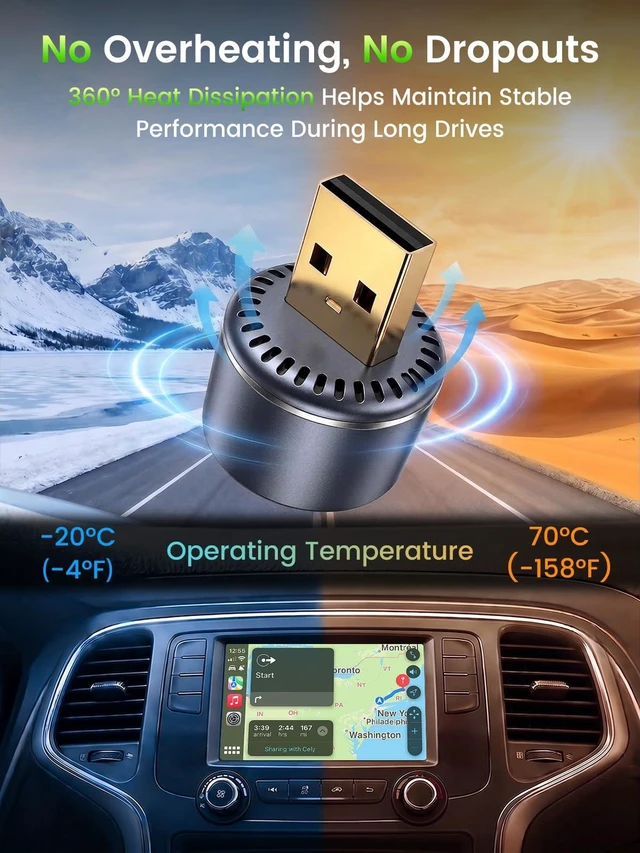 Alt view image 7 of 7 - Wireless CarPlay Adapter for iPhone & Android Auto - Wired to Wireless | 1 Click for Disconnet/Switch, Gold-Plated USB, No Lag & Auto Reconnect for Daily Drive, Plug & Play with OEM Wired Cars 2016+