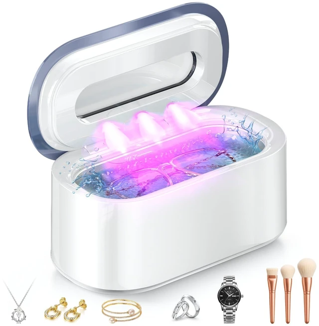 Main image of Ultrasonic Jewelry Cleaner, 48KHz Sonic Cleaner for Rings Glasses Retainers | 30W Ultrasonic Cleaner with Dual Cleaning Modes, 304 Stainless Steel Tank 12oz, 3 LED Light, Ideal Gift for Women Mom Wife