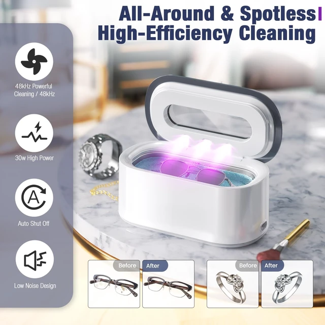 Alt view image 3 of 7 - Ultrasonic Jewelry Cleaner, 48KHz Sonic Cleaner for Rings Glasses Retainers | 30W Ultrasonic Cleaner with Dual Cleaning Modes, 304 Stainless Steel Tank 12oz, 3 LED Light, Ideal Gift for Women Mom Wife