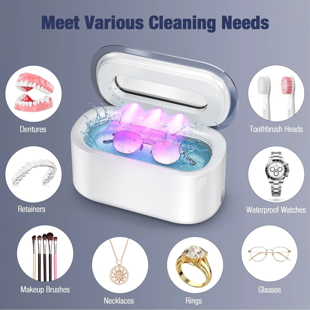 Alt view image 5 of 7 - Ultrasonic Jewelry Cleaner, 48KHz Sonic Cleaner for Rings Glasses Retainers | 30W Ultrasonic Cleaner with Dual Cleaning Modes, 304 Stainless Steel Tank 12oz, 3 LED Light, Ideal Gift for Women Mom Wife