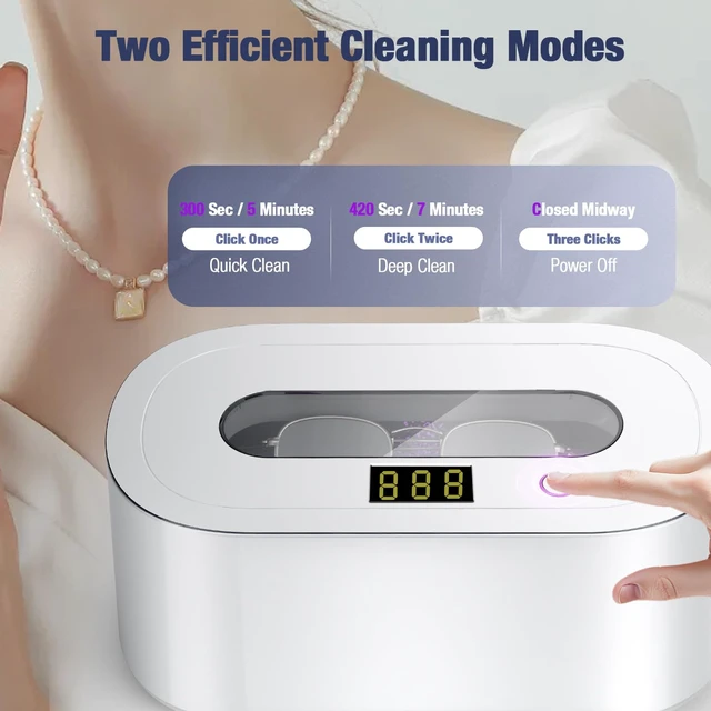 Alt view image 6 of 7 - Ultrasonic Jewelry Cleaner, 48KHz Sonic Cleaner for Rings Glasses Retainers | 30W Ultrasonic Cleaner with Dual Cleaning Modes, 304 Stainless Steel Tank 12oz, 3 LED Light, Ideal Gift for Women Mom Wife